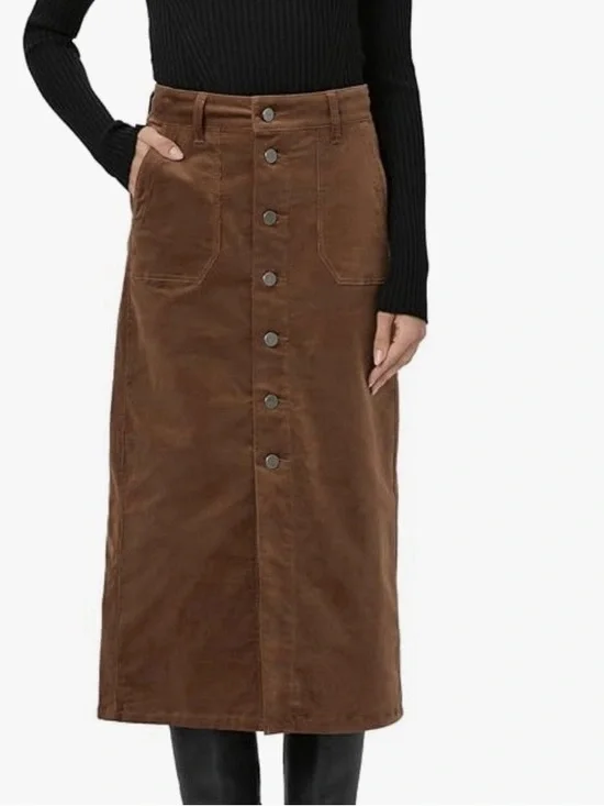 Paige $269 Meadow Brown Corduroy Midi Pencil Skirt | Size 4 NWOT - Picture 2 of 13